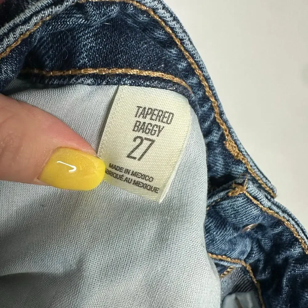 BDG Tapered Baggy Jeans Womens 27 Blue EUC Distressed High Rise Cotton Denim - Picture 6 of 8